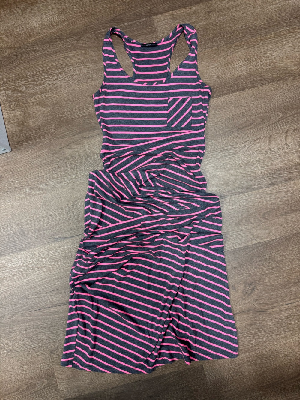 Striped Racerback Tank Dress in Pink and Gray